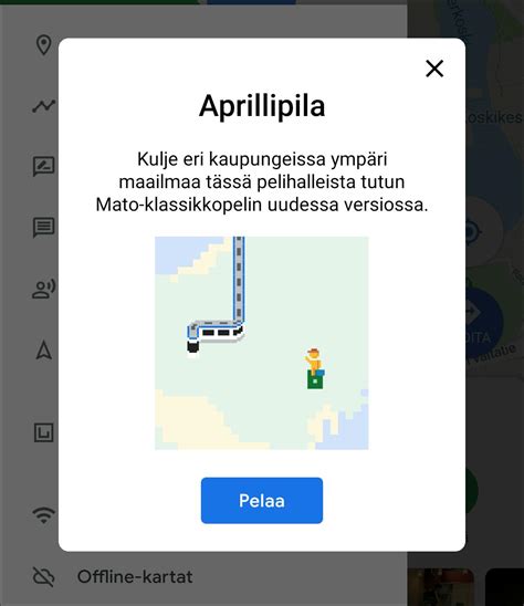 Pelaa matopeliä Google Mapsissa.